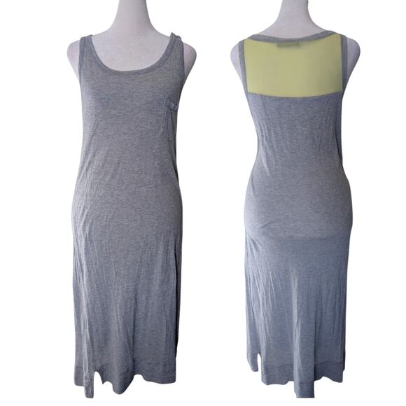 Velvet by Graham & Spencer Grey Maxi Tank Dress Yellow Chiffon Petite - Picture 1 of 7